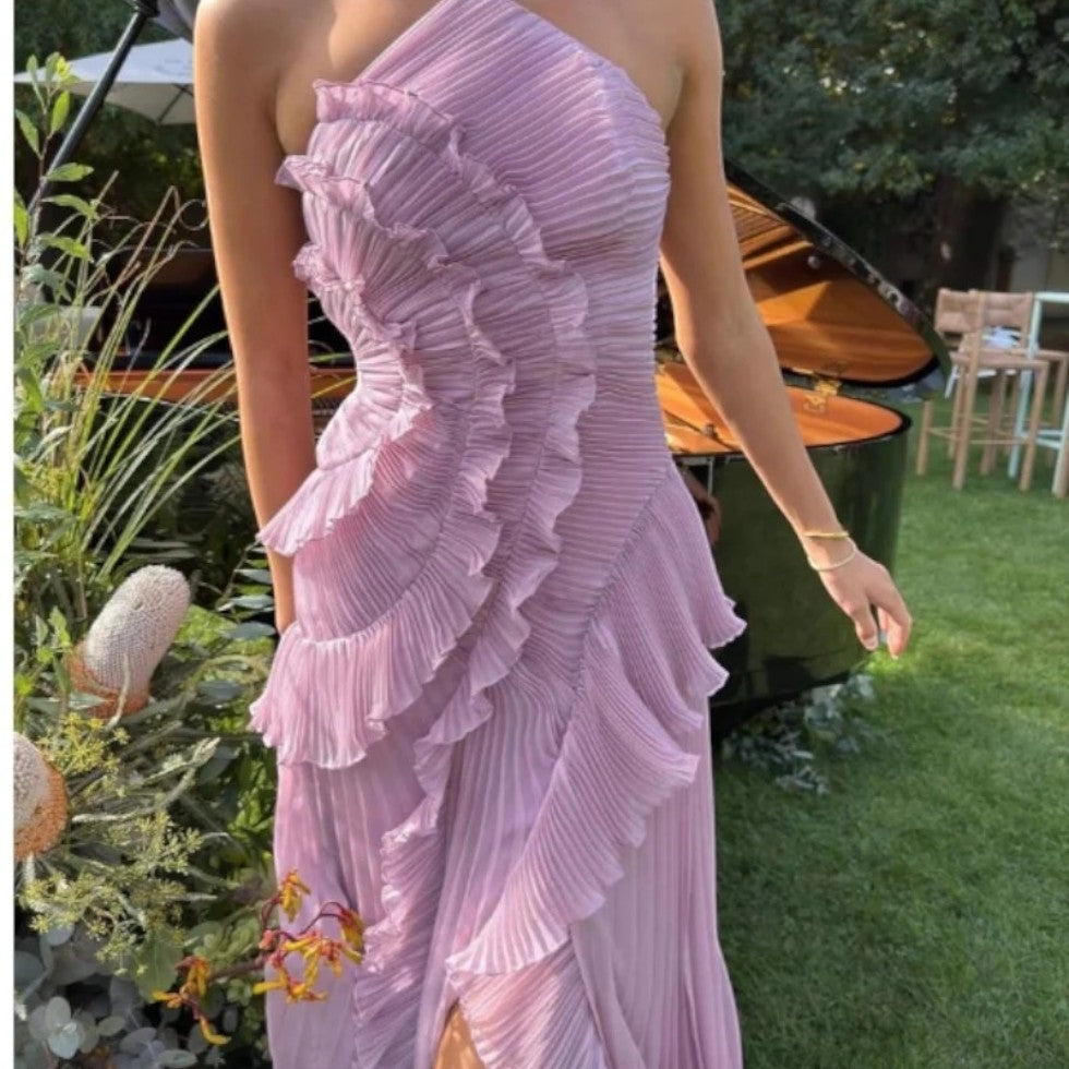 Sukienka damska maxi plisowana z falbanami elegancka